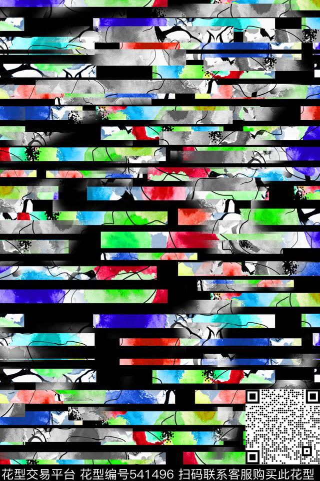 线条几何抽象数码印花华亿平台下载（图片编号: 541496） - 瓦栏（Walan）