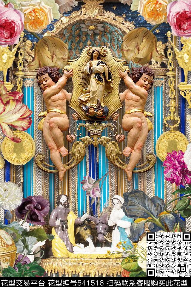 服装定位欧式油画花卉数码印花华亿平台下载（图片编号: 541516） - 瓦栏（Walan）