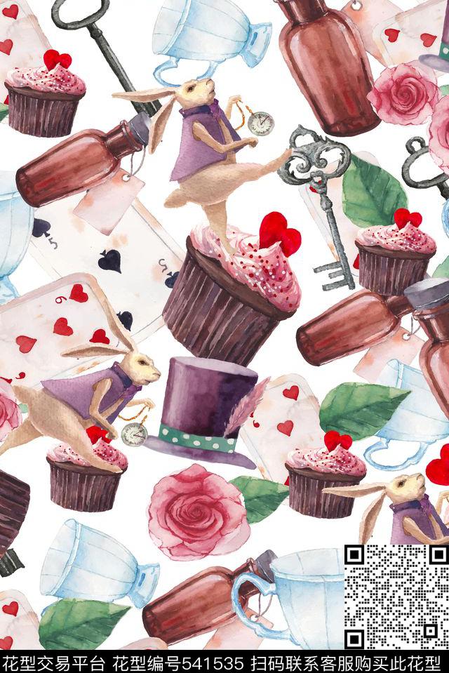 水彩蛋糕玫瑰数码印花华亿平台下载（图片编号: 541535） - 瓦栏（Walan）