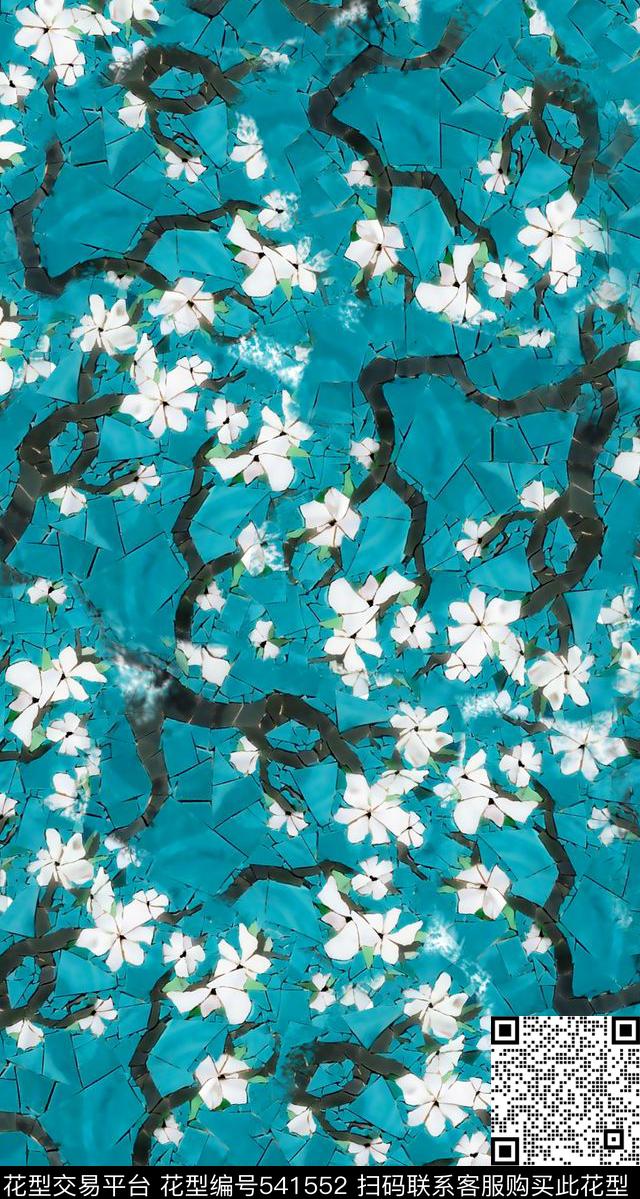 马赛克碎片拼花树枝数码印花华亿平台下载（图片编号: 541552） - 瓦栏（Walan）