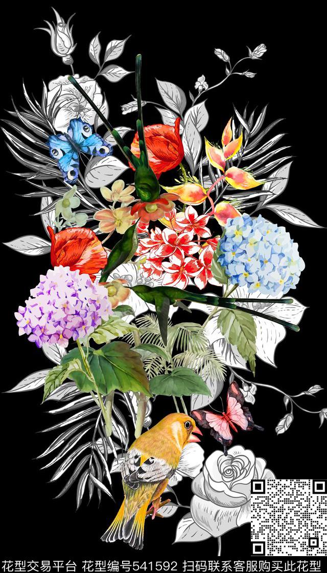 潮流时尚飞鸟燕子蝴蝶数码印花华亿平台下载（图片编号: 541592） - 瓦栏（Walan）