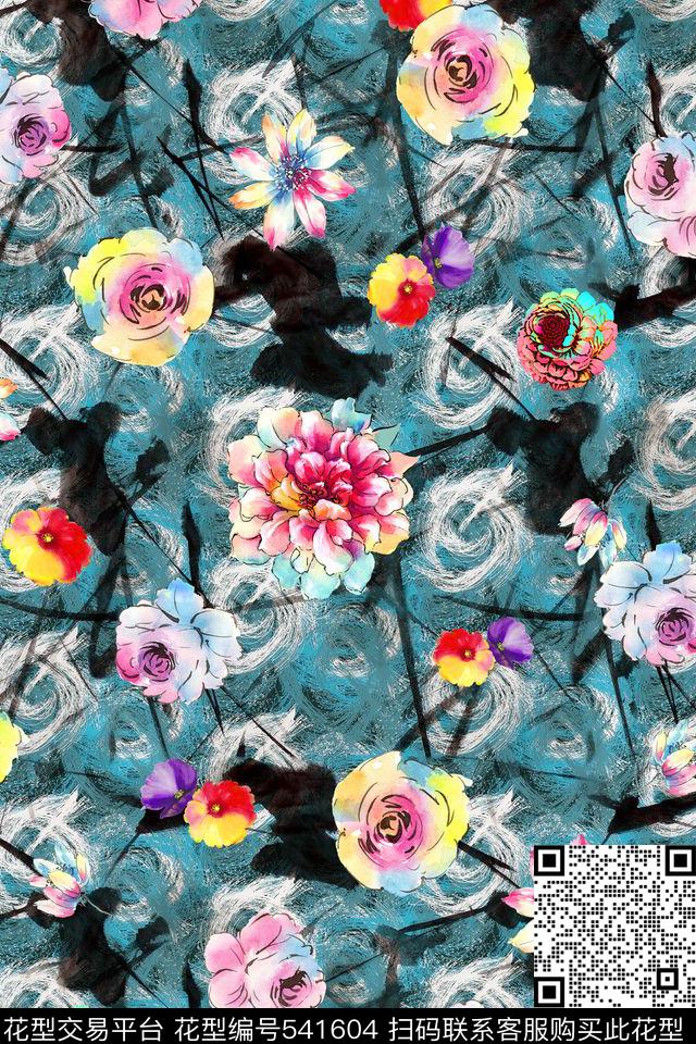 水彩花旗袍连衣裙素雅旗袍花数码印花华亿平台下载（图片编号: 541604） - 瓦栏（Walan）