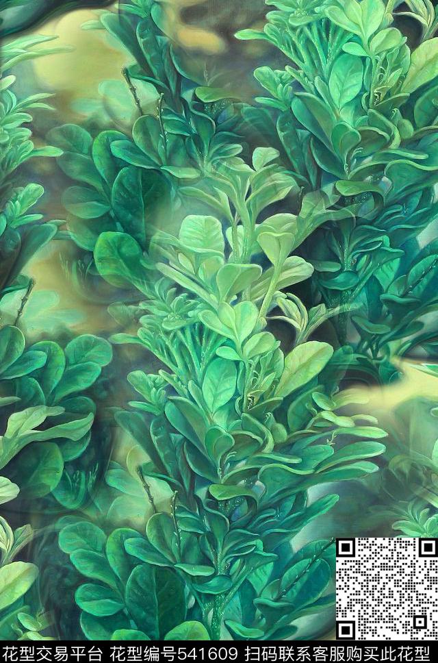 潮流复古树叶数码印花华亿平台下载（图片编号: 541609） - 瓦栏（Walan）