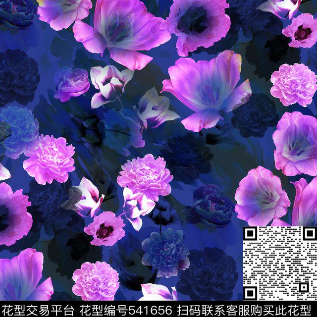 抽象花卉机理数码印花华亿平台下载（图片编号: 541656） - 瓦栏（Walan）