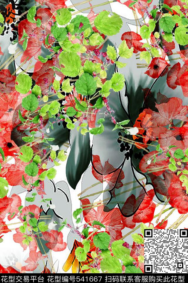花卉女装裙装时尚亮彩数码印花华亿平台下载（图片编号: 541667） - 瓦栏（Walan）