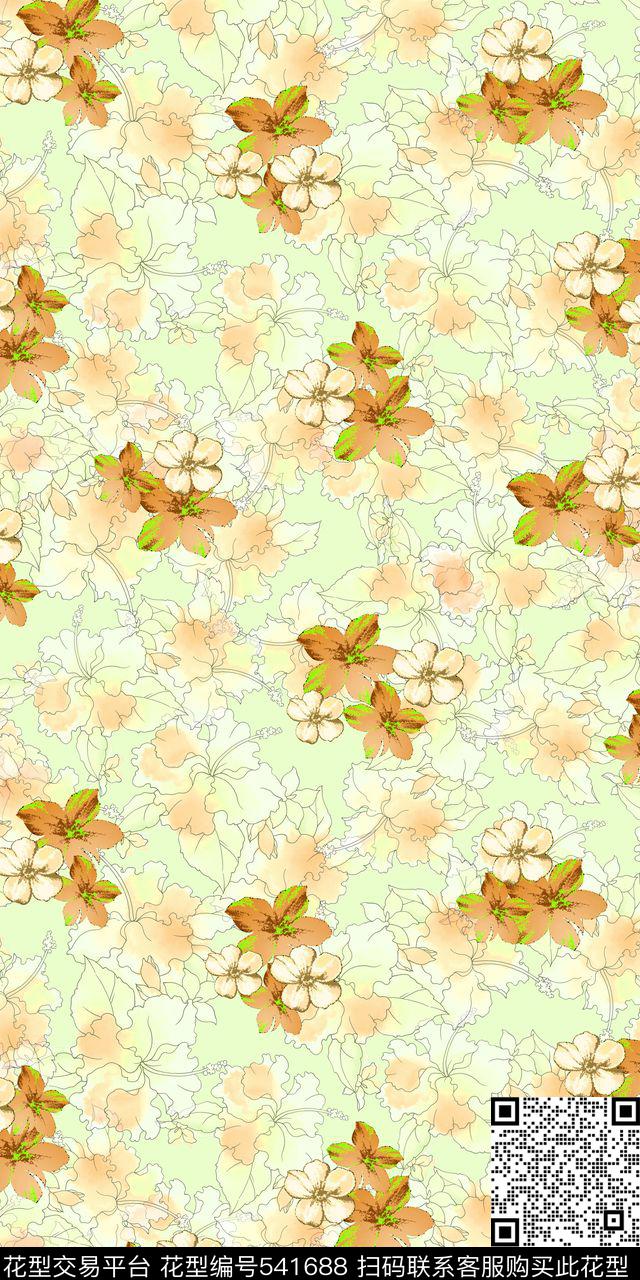 花卉线条云纹传统印花华亿平台下载（图片编号: 541688） - 瓦栏（Walan）
