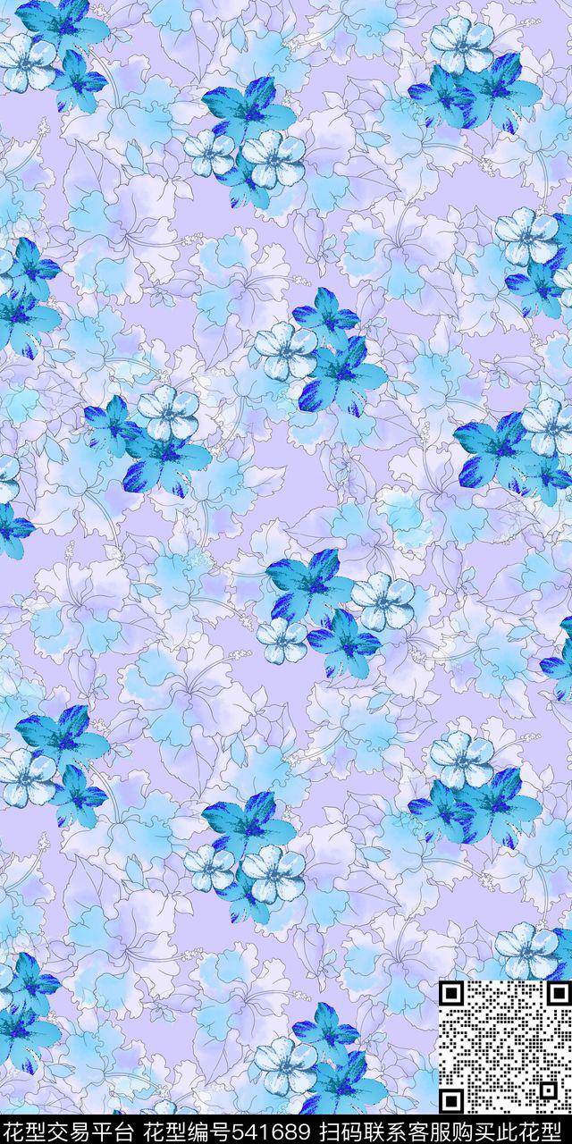 花卉线条云纹传统印花华亿平台下载（图片编号: 541689） - 瓦栏（Walan）