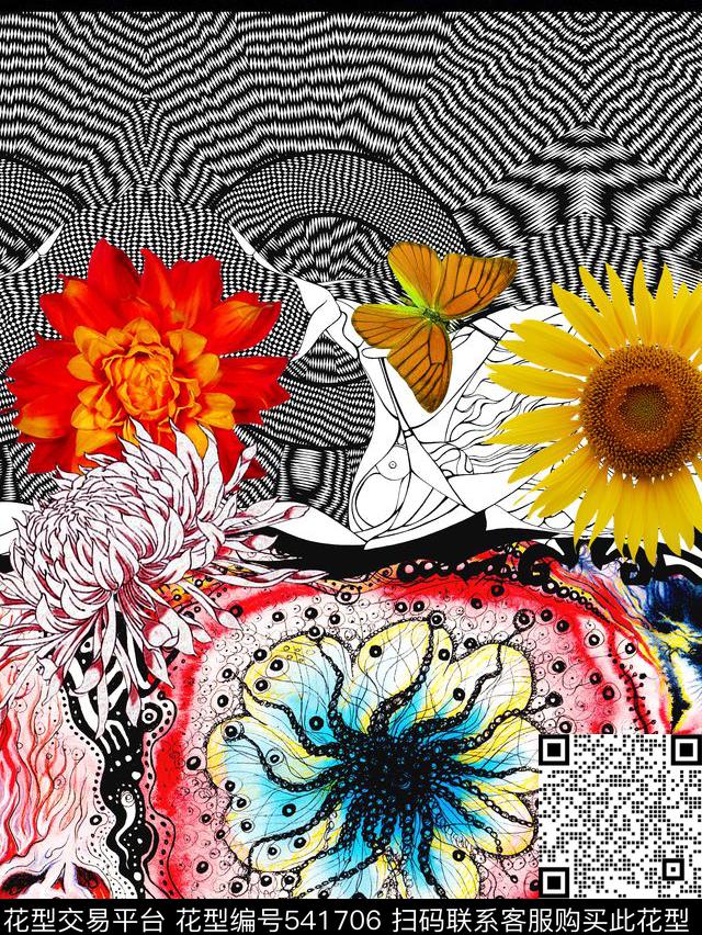 抽象花服装花卉数码印花华亿平台下载（图片编号: 541706） - 瓦栏（Walan）