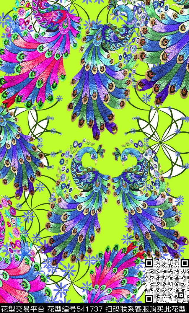 中国风民族风图案孔雀艺像数码印花华亿平台下载（图片编号: 541737） - 瓦栏（Walan）