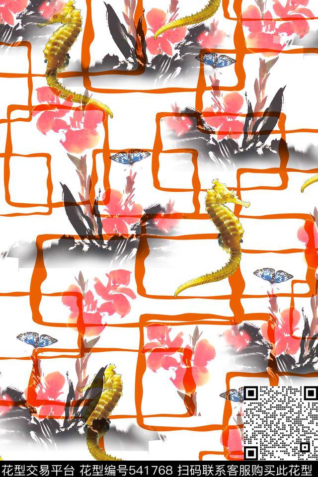 流行时尚海马美人蕉数码印花华亿平台下载（图片编号: 541768） - 瓦栏（Walan）