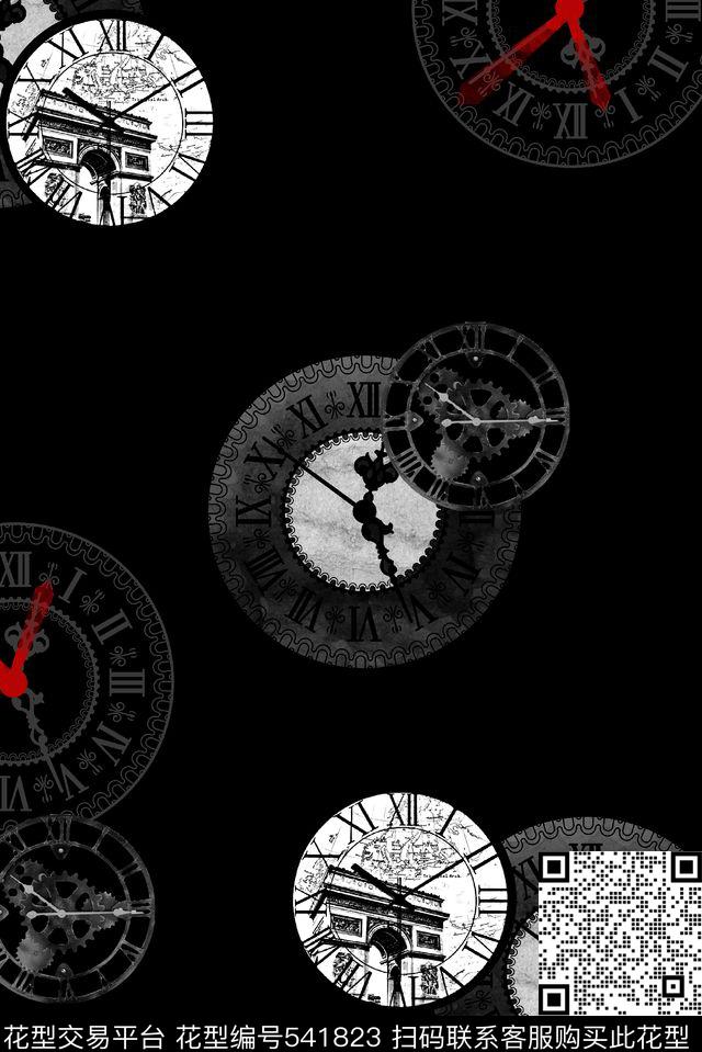 机械钟表盘男装图案数码印花华亿平台下载（图片编号: 541823） - 瓦栏（Walan）