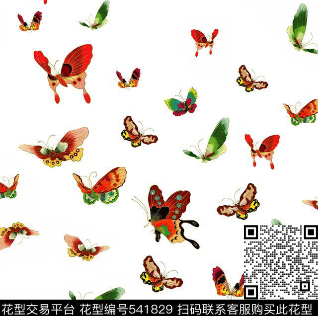 工笔画手绘印花蝴蝶数码印花华亿平台下载（图片编号: 541829） - 瓦栏（Walan）