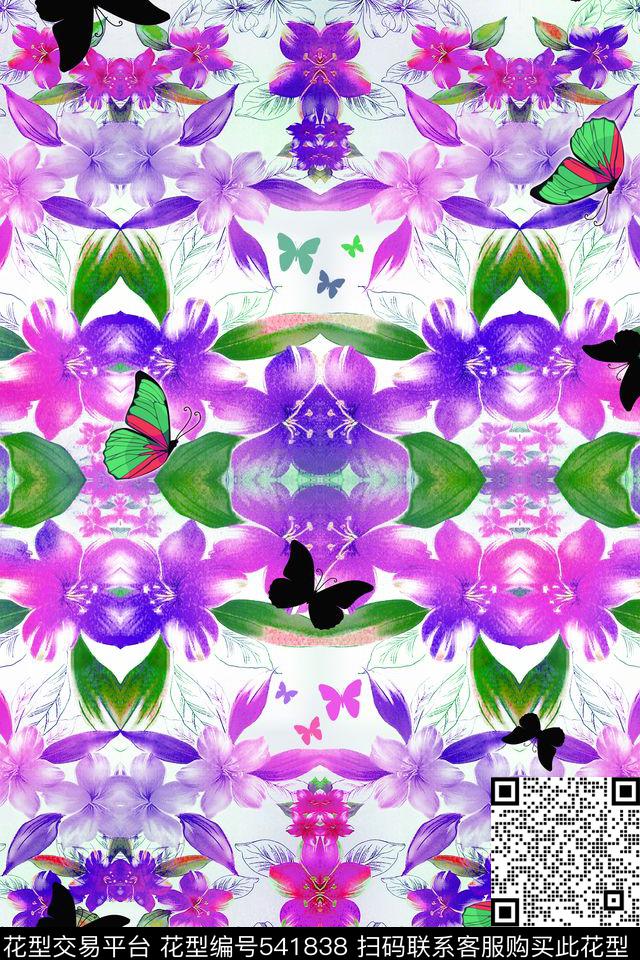 蝴蝶花卉田园数码印花华亿平台下载（图片编号: 541838） - 瓦栏（Walan）