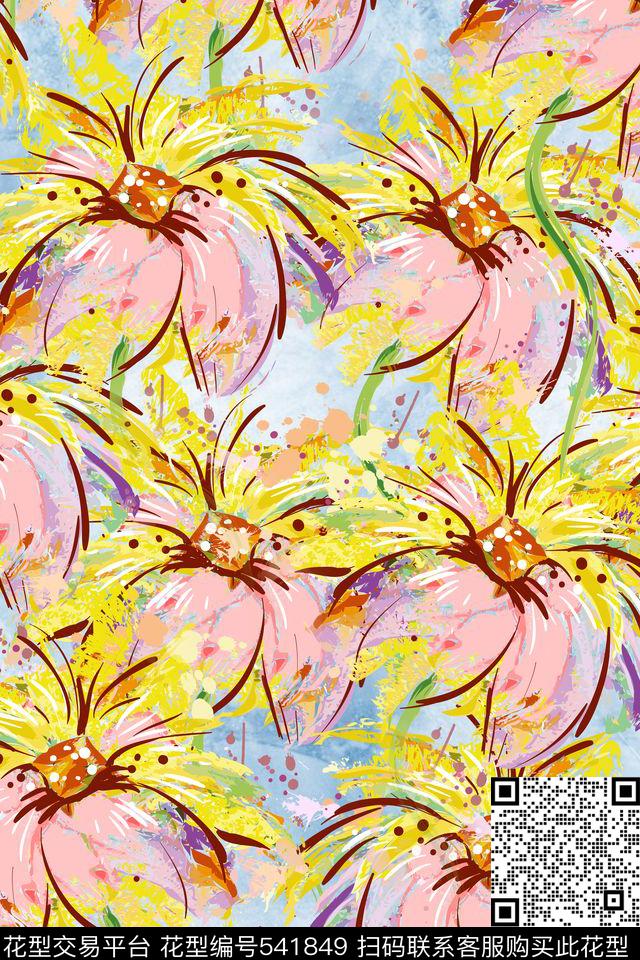 时尚花朵水彩数码印花华亿平台下载（图片编号: 541849） - 瓦栏（Walan）