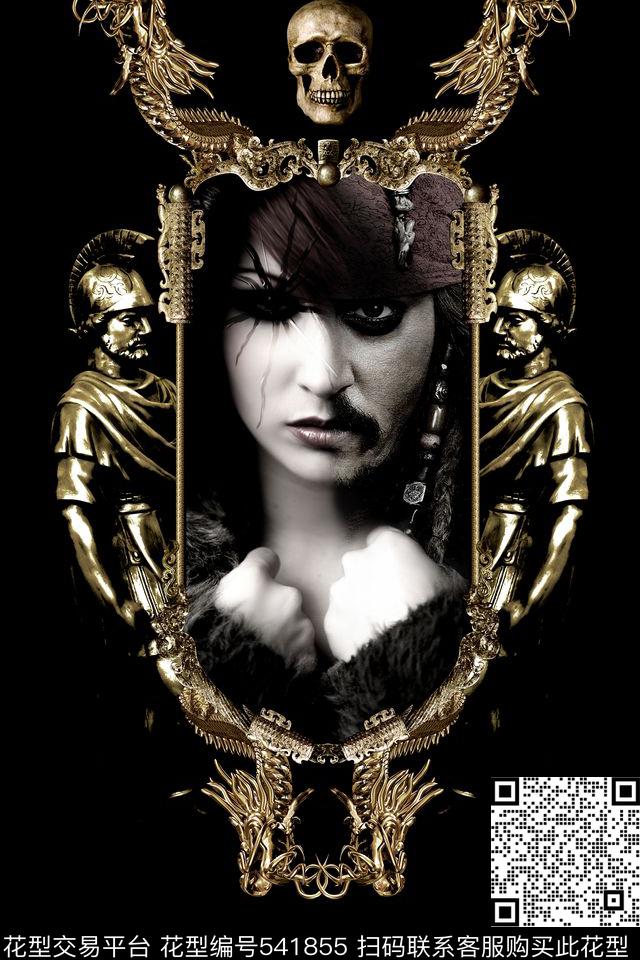 复古金属黑白照骷髅数码印花华亿平台下载（图片编号: 541855） - 瓦栏（Walan）