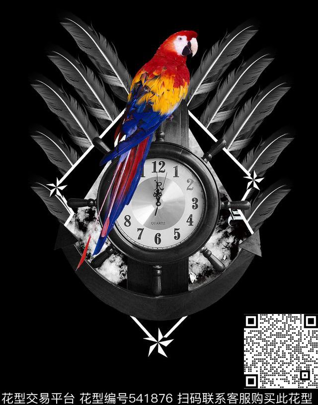 机械钟表盘鹰鹉鸟羽毛数码印花华亿平台下载（图片编号: 541876） - 瓦栏（Walan）