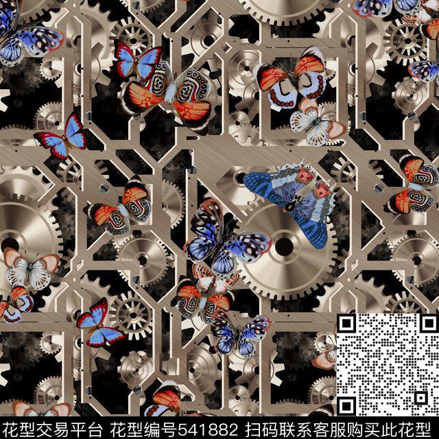 机械科技蝴蝶数码印花华亿平台下载（图片编号: 541882） - 瓦栏（Walan）