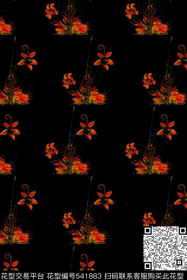 兰花罂粟花花瓣数码印花华亿平台下载（图片编号: 541883） - 瓦栏（Walan）