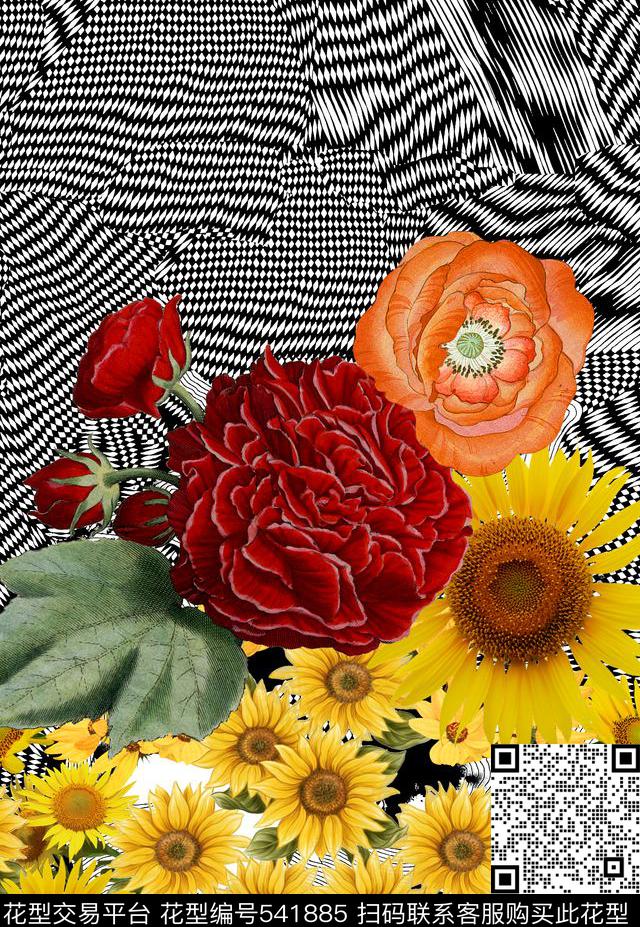 时尚潮流花卉服装数码印花华亿平台下载（图片编号: 541885） - 瓦栏（Walan）