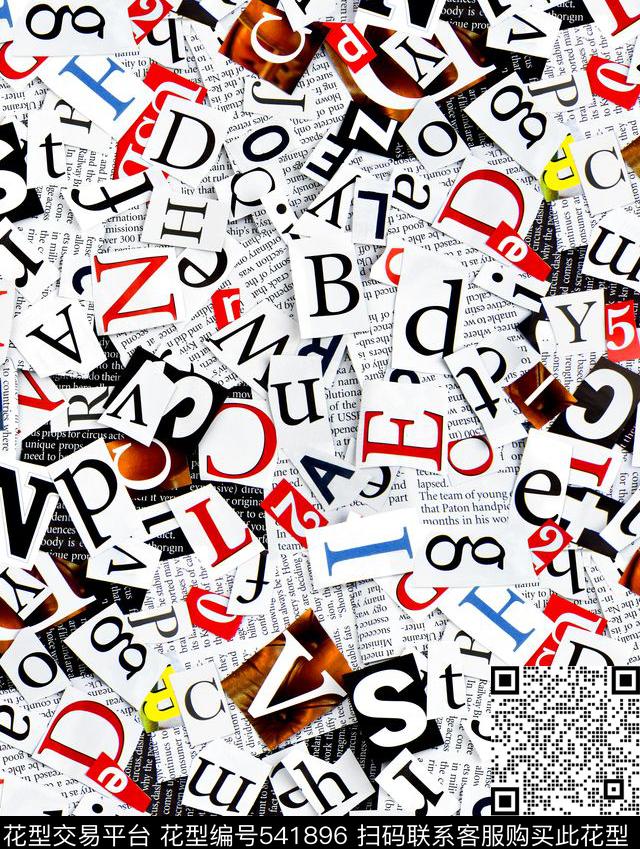 字母数字纸片数码印花华亿平台下载（图片编号: 541896） - 瓦栏（Walan）