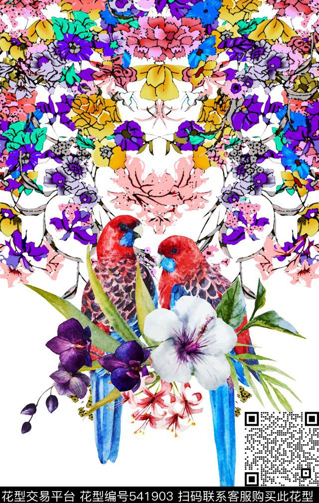 潮流时尚花卉花卉鸟数码印花华亿平台下载（图片编号: 541903） - 瓦栏（Walan）