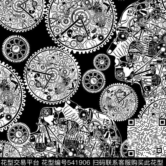 抽象花纹机械人物传统印花华亿平台下载（图片编号: 541906） - 瓦栏（Walan）