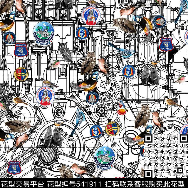 鸟动物几何数码印花华亿平台下载（图片编号: 541911） - 瓦栏（Walan）
