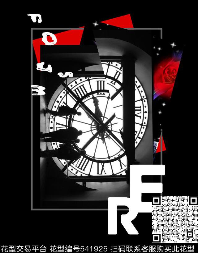 复古钟表楼花卉数码印花华亿平台下载（图片编号: 541925） - 瓦栏（Walan）