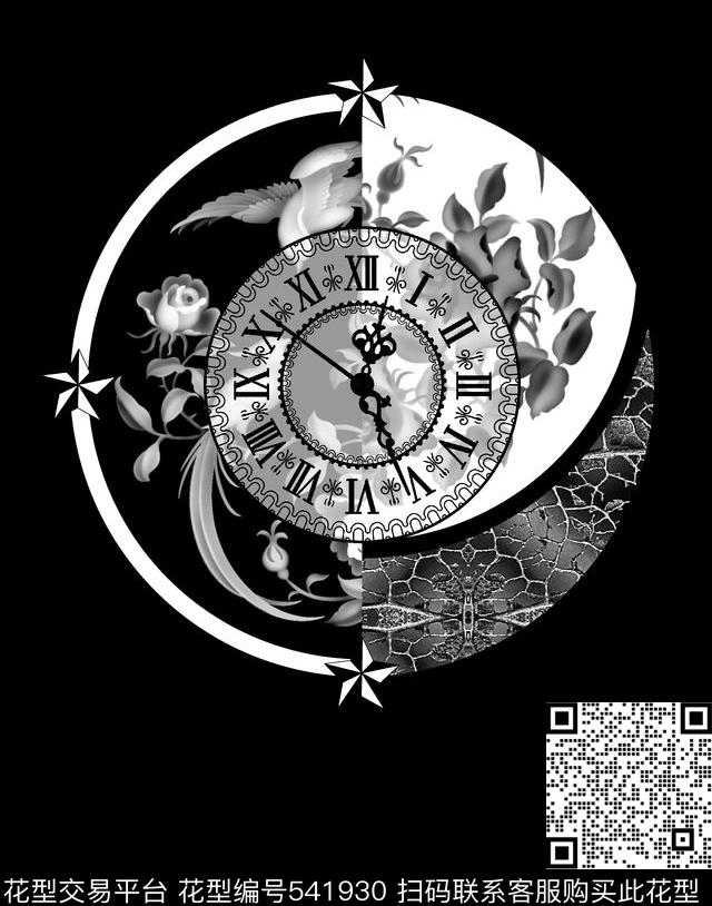 钟表盘中国风花鸟数码印花华亿平台下载（图片编号: 541930） - 瓦栏（Walan）