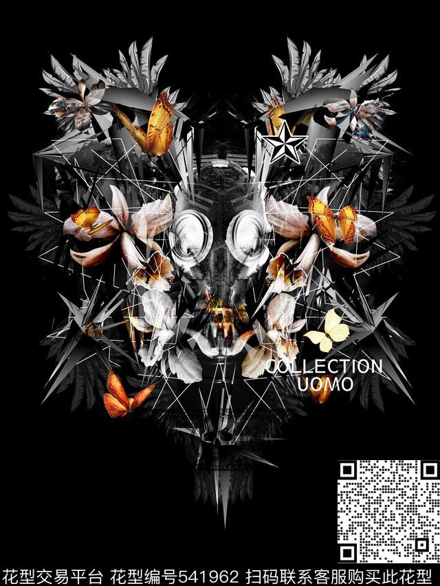 潮牌时尚蝴蝶数码印花华亿平台下载（图片编号: 541962） - 瓦栏（Walan）