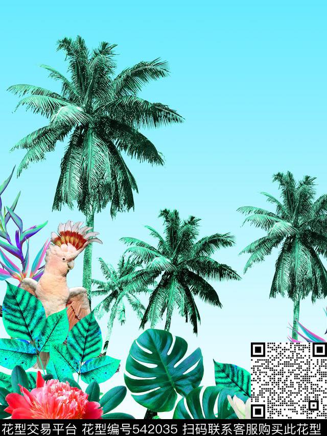 定位花卉热带植物数码印花华亿平台下载（图片编号: 542035） - 瓦栏（Walan）