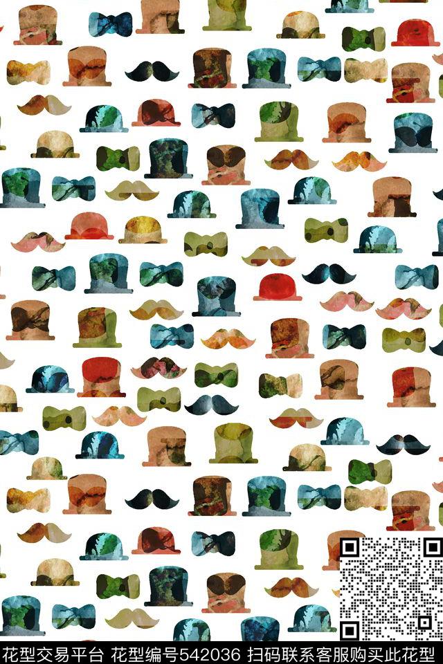 水彩帽子蝴蝶结数码印花华亿平台下载（图片编号: 542036） - 瓦栏（Walan）