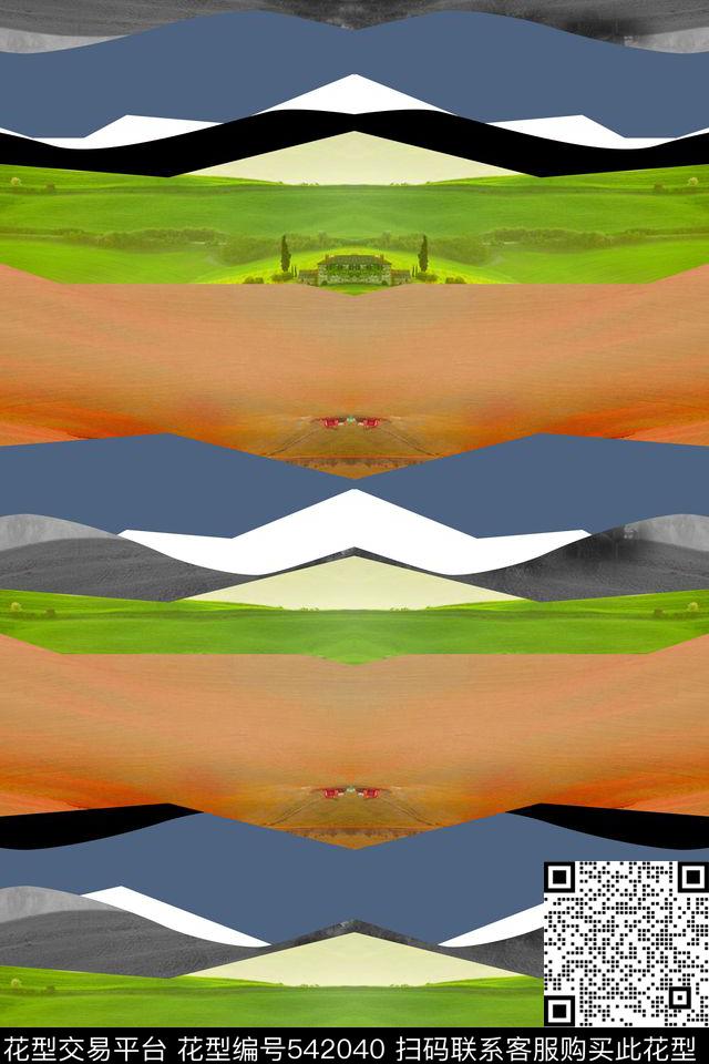 草原抽象几何数码印花华亿平台下载（图片编号: 542040） - 瓦栏（Walan）