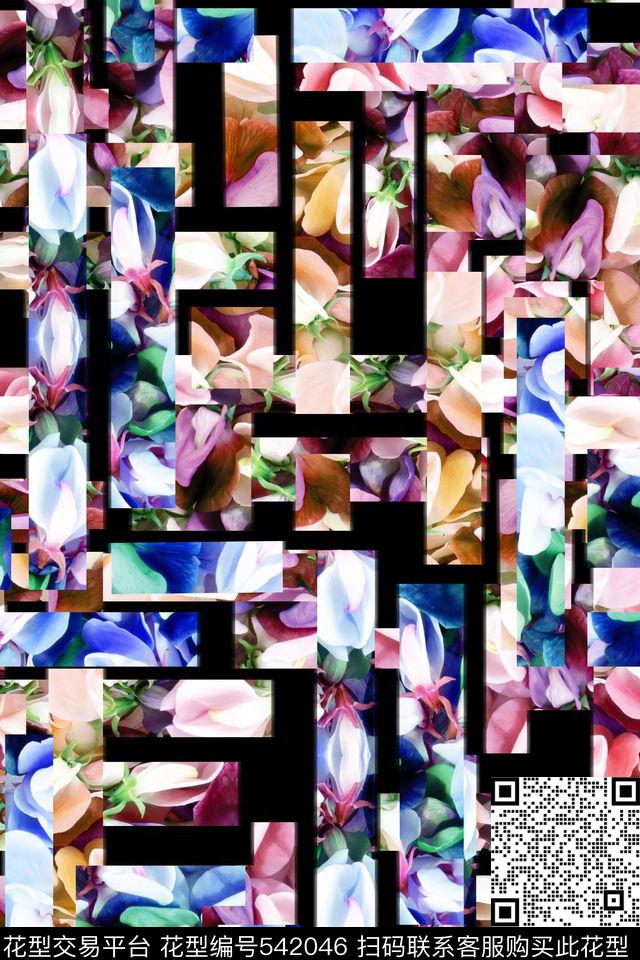 几何花卉层次数码印花华亿平台下载（图片编号: 542046） - 瓦栏（Walan）