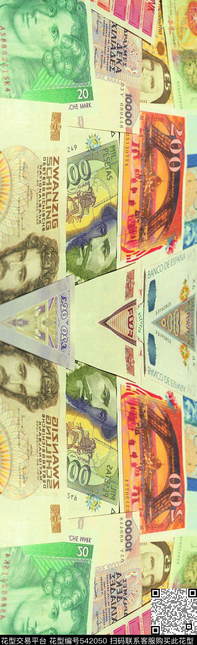 复古钱钞票数码印花华亿平台下载（图片编号: 542050） - 瓦栏（Walan）