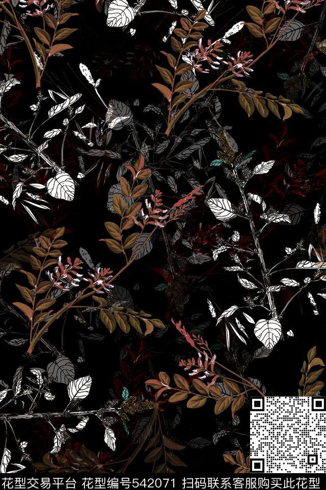 手绘时尚田园数码印花华亿平台下载（图片编号: 542071） - 瓦栏（Walan）