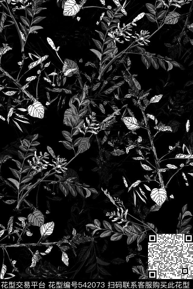 手绘时尚田园花草树枝田园风男装商务男装衬衫B【品质男装】数码印花华亿平台下载（图片编号: 542073） - 瓦栏（Walan）