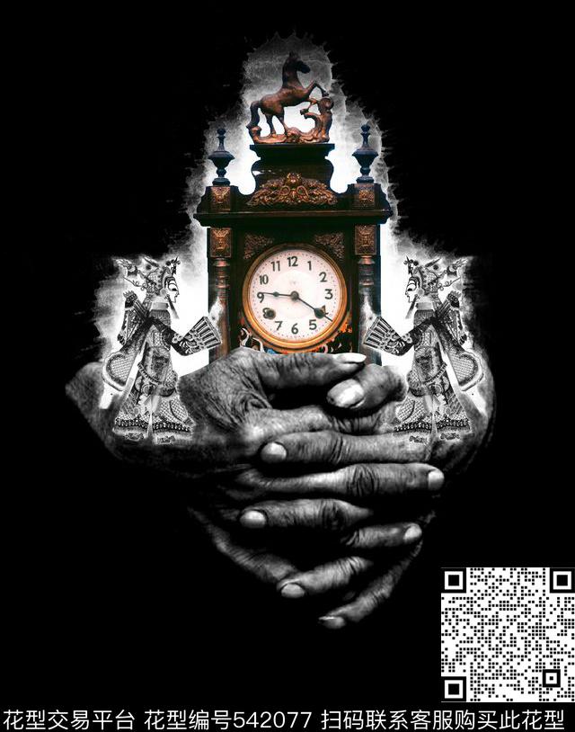 中国风怀旧钟表老皮影手艺人数码印花华亿平台下载（图片编号: 542077） - 瓦栏（Walan）