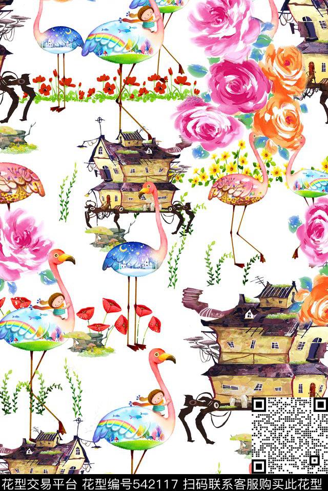 流行时尚潮流卡通手绘花卉组合童装服装卡通数码印花华亿平台下载（图片编号: 542117） - 瓦栏（Walan）