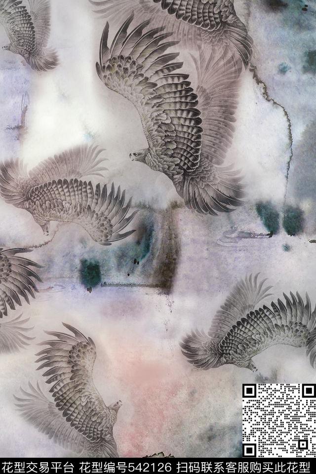 动物流行时尚水墨数码印花华亿平台下载（图片编号: 542126） - 瓦栏（Walan）