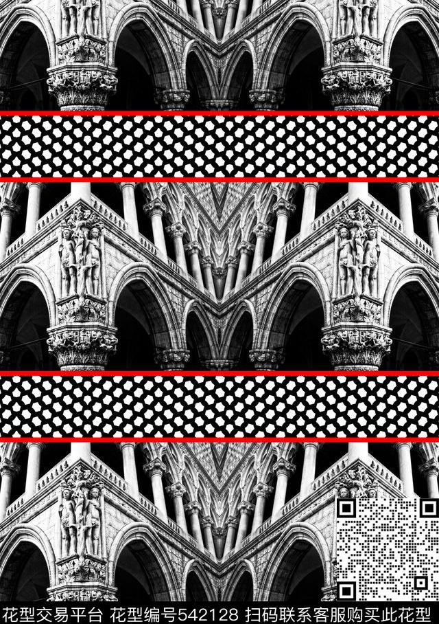 宫廷风欧美建筑网格数码印花华亿平台下载（图片编号: 542128） - 瓦栏（Walan）
