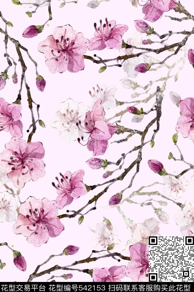 素雅花卉梅花素雅数码印花华亿平台下载（图片编号: 542153） - 瓦栏（Walan）