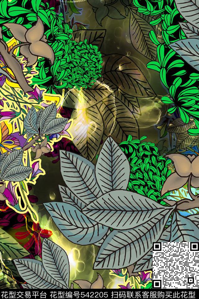 中国风热带风情复古数码印花华亿平台下载（图片编号: 542205） - 瓦栏（Walan）