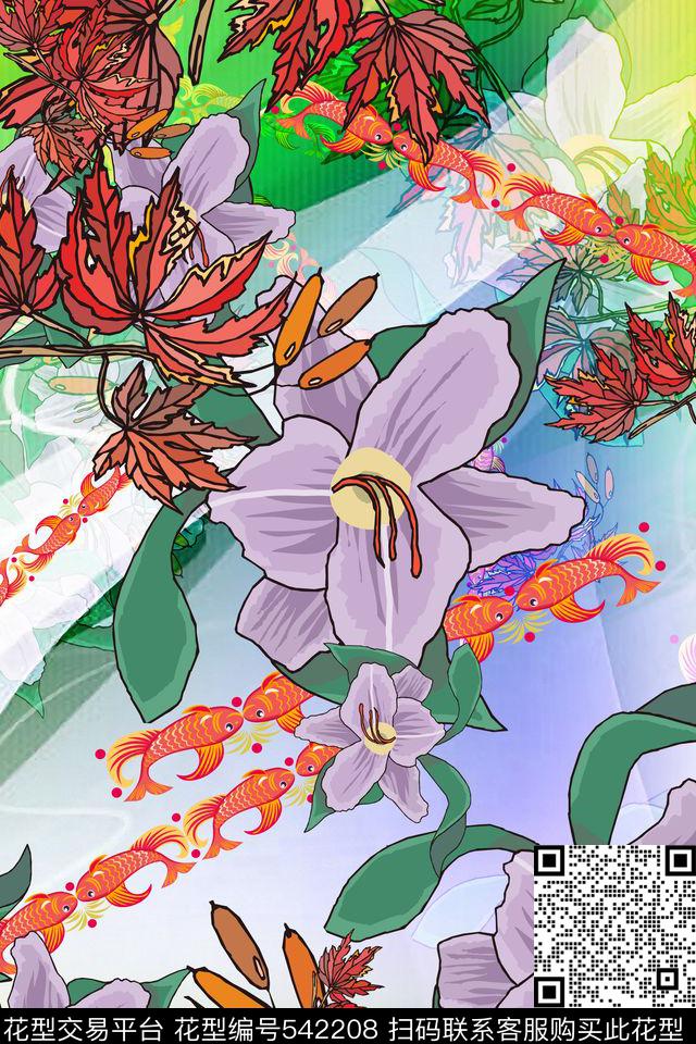 流行时尚花卉数码印花华亿平台下载（图片编号: 542208） - 瓦栏（Walan）