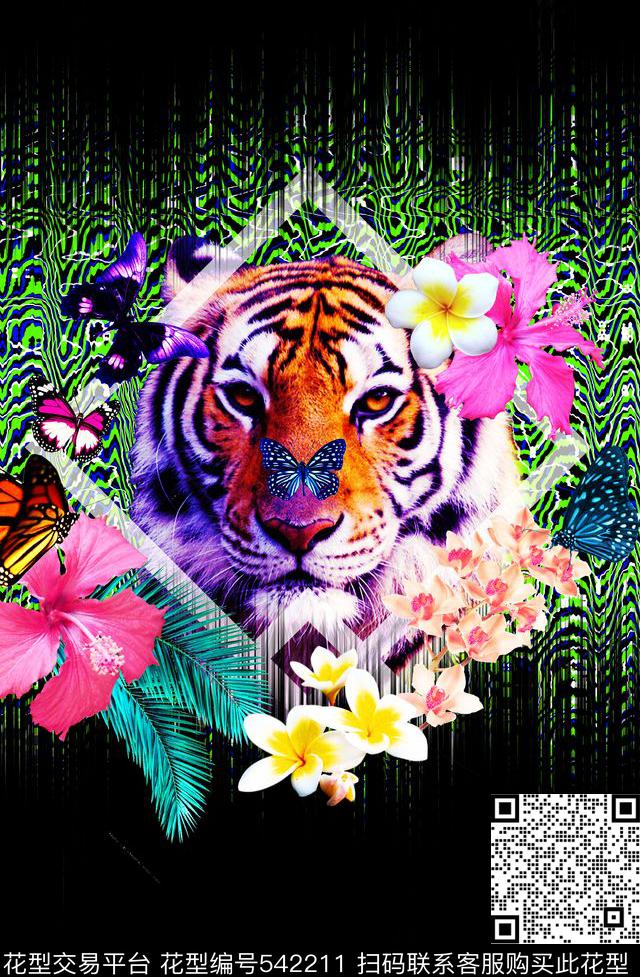 时尚老虎头定位华亿平台热带时尚泳装定位花数码印花华亿平台下载（图片编号: 542211） - 瓦栏（Walan）