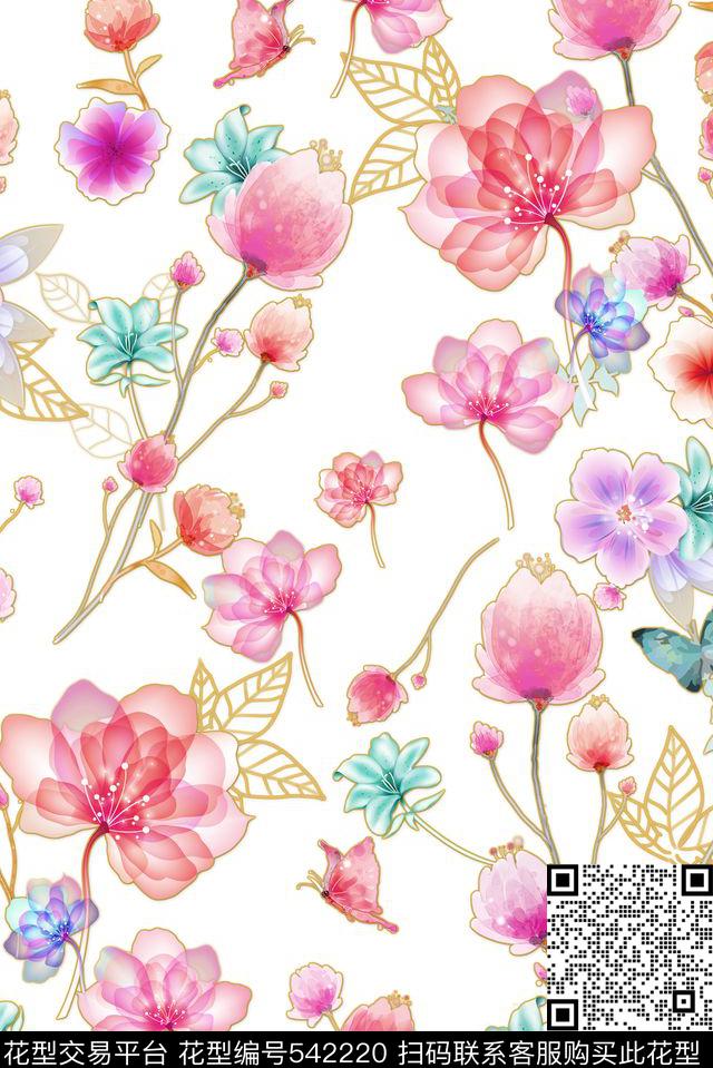 蝴蝶花卉家纺数码印花华亿平台下载（图片编号: 542220） - 瓦栏（Walan）