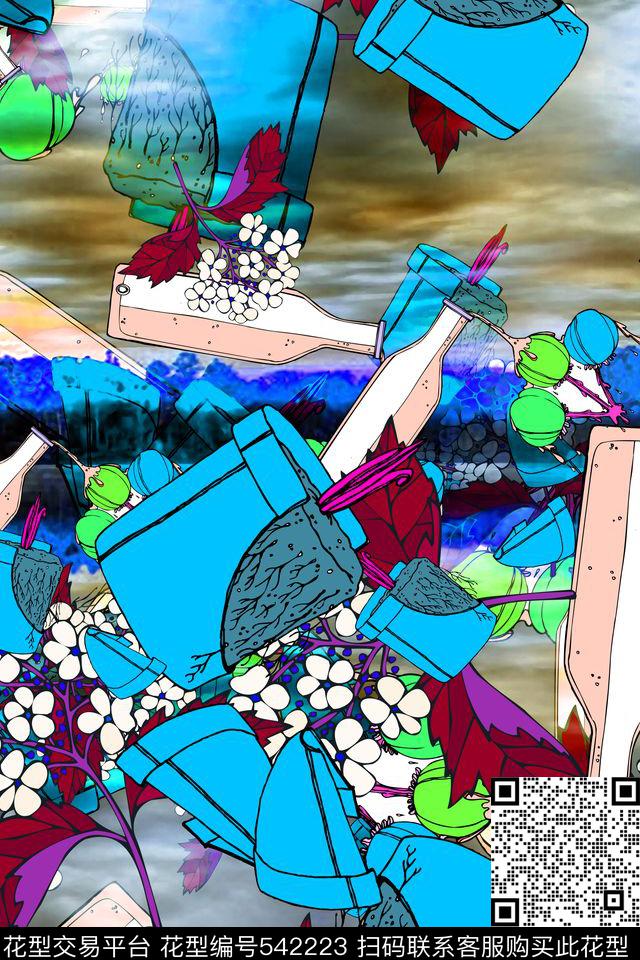 抽象时尚流行数码印花华亿平台下载（图片编号: 542223） - 瓦栏（Walan）