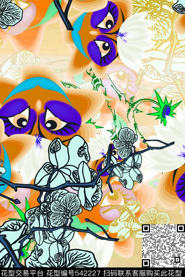抽象童真花卉数码印花华亿平台下载（图片编号: 542227） - 瓦栏（Walan）