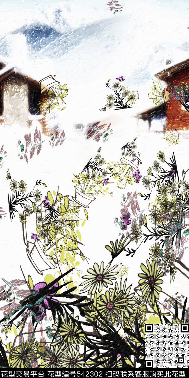 小清新花卉雪景数码印花华亿平台下载（图片编号: 542302） - 瓦栏（Walan）