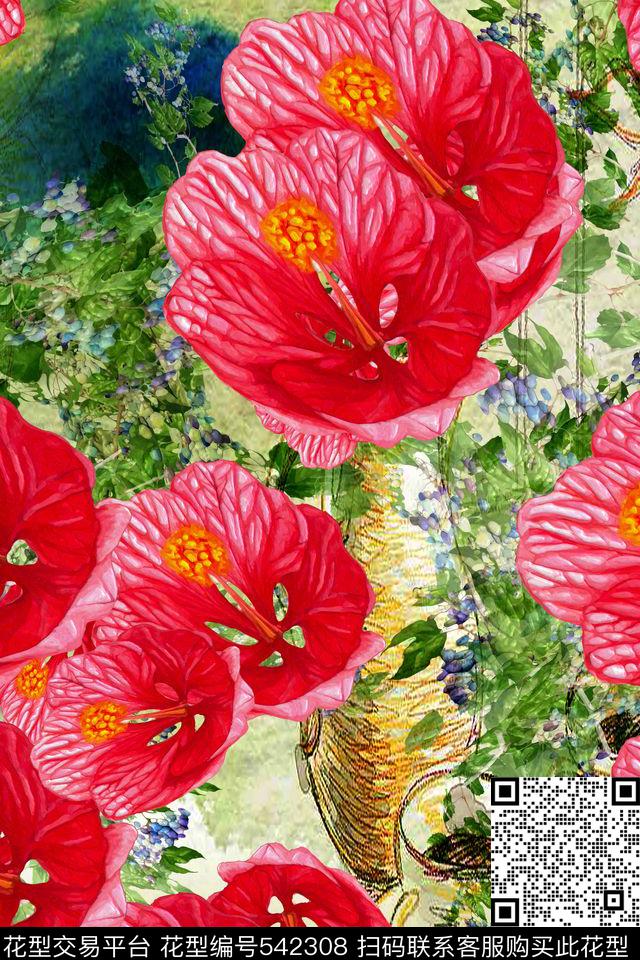 花卉风景民族风女装裙装丝巾长巾家纺数码印花华亿平台下载（图片编号: 542308） - 瓦栏（Walan）